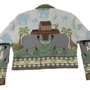 Vintage Painted Pony Noah's Ark Blanket tapestry Woven Coat W/Buttons